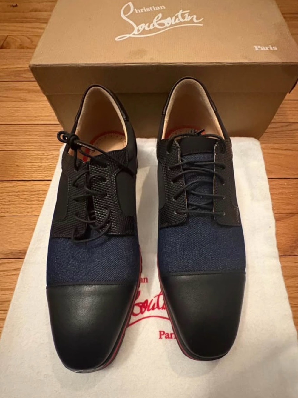 Christian Louboutin Men’s Navy and Black Lace-Up Oxfords